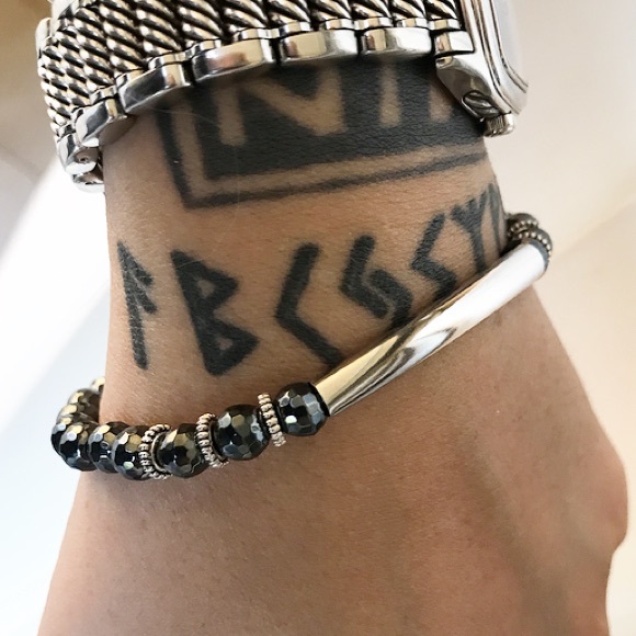 Genuine hematite beads silver bar bracelet - Picture 1 of 9